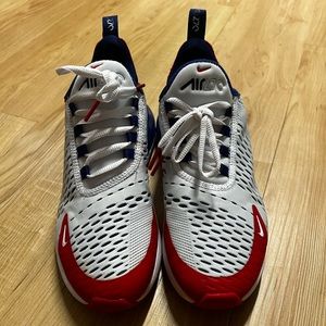 Nike 270’s red, white, and blue, fit like a woman 7.5-8, barely worn.